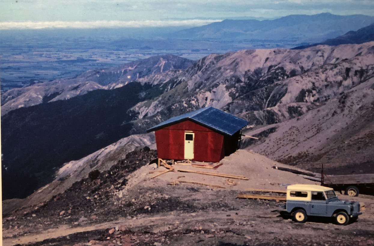 A photo of an image of Willi Huber’s mountain hut under construction in the early 1970s