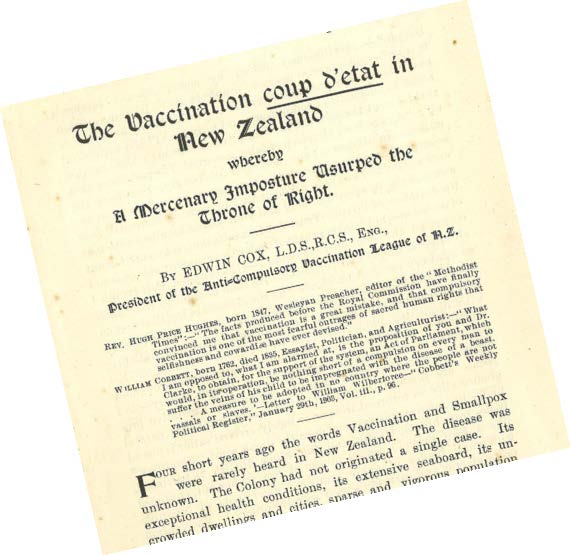 An anti-vaccination pamphlet of 1904 alleged a “Vaccination coup d’etat”.