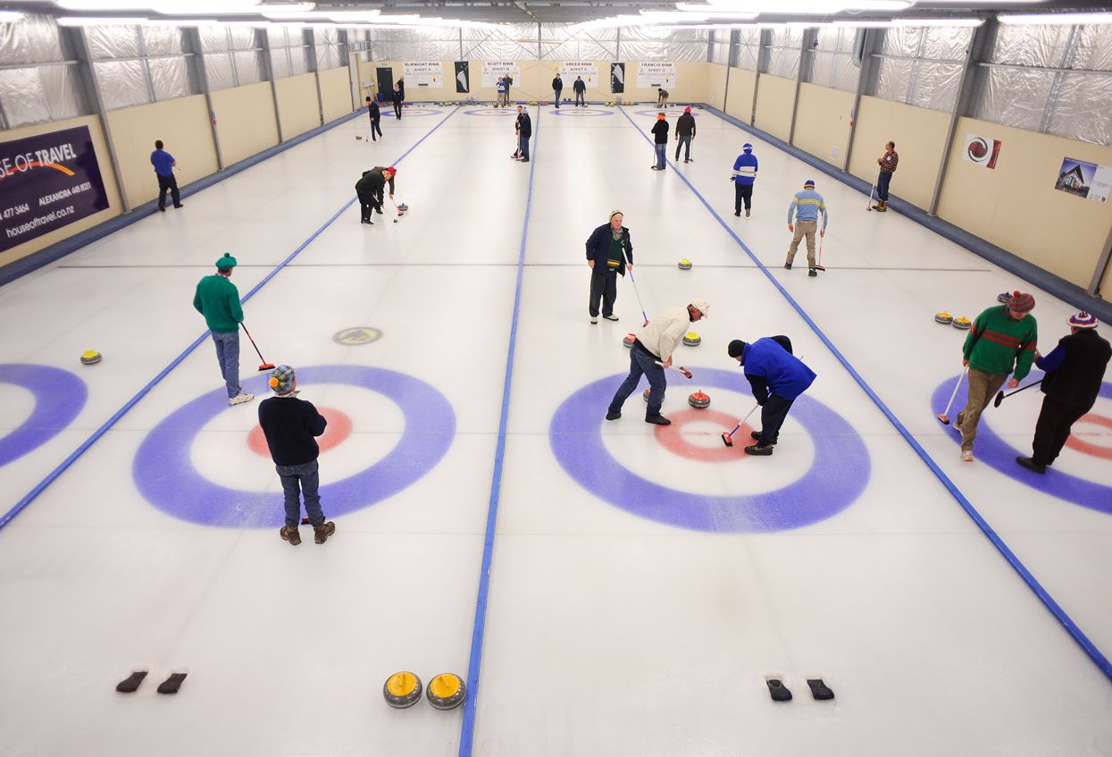 2009 North vs South Curling match between the Naseby and Idaburn Councils at the Naseby Indoor Curling Rink, Central Otago.