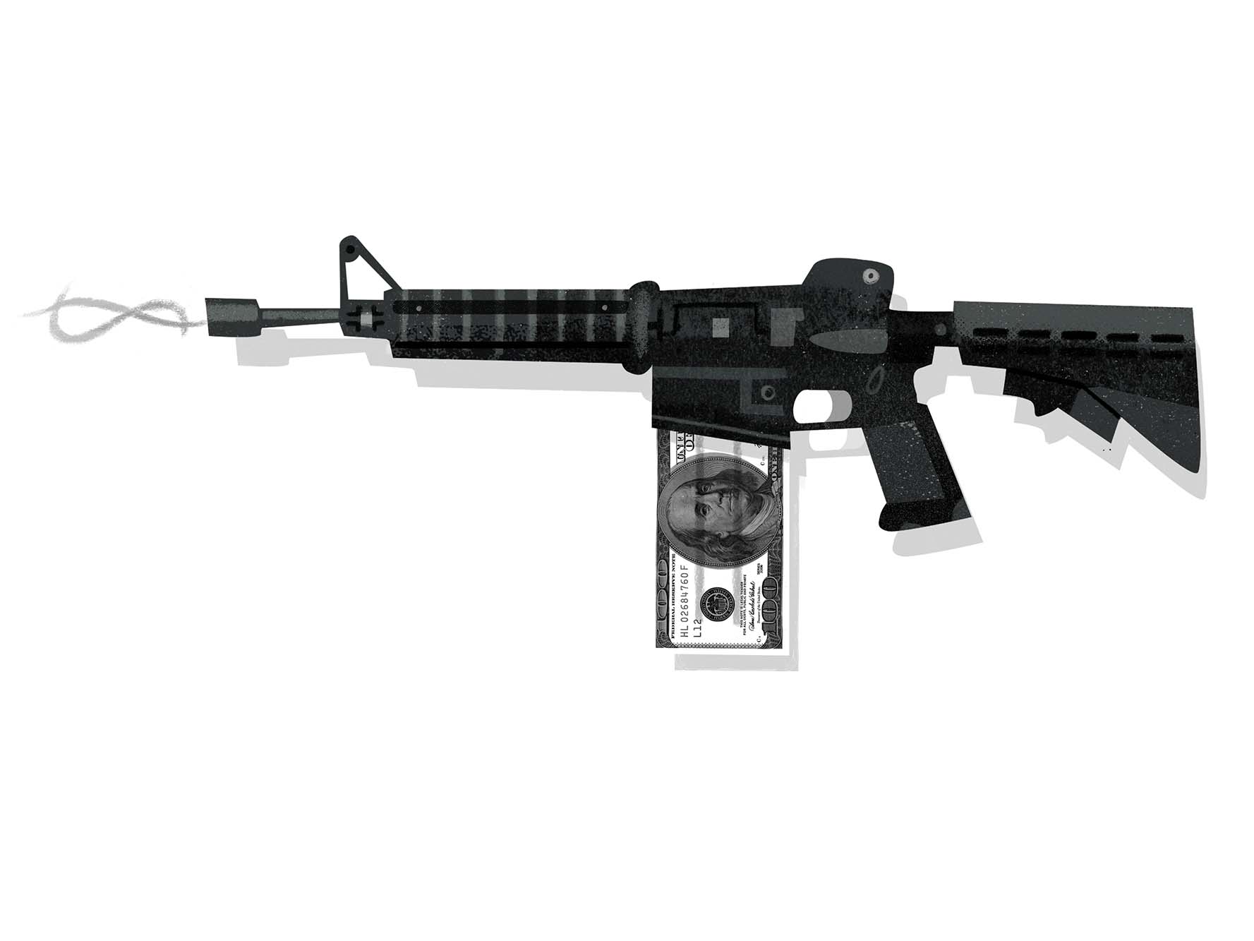 illustration of smoking gun with American money