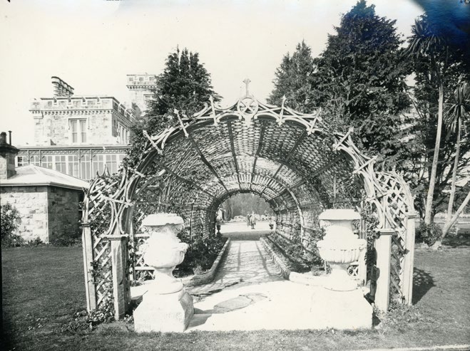 black and white photo of larnach castle gardens