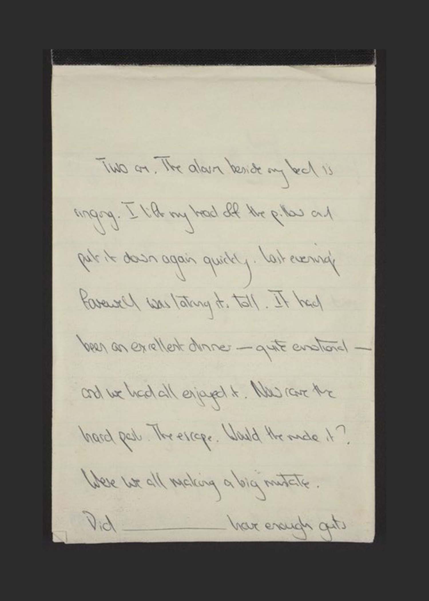 A page from Richard Sewell’s diary describing the Argo operation. Photo: National Library.