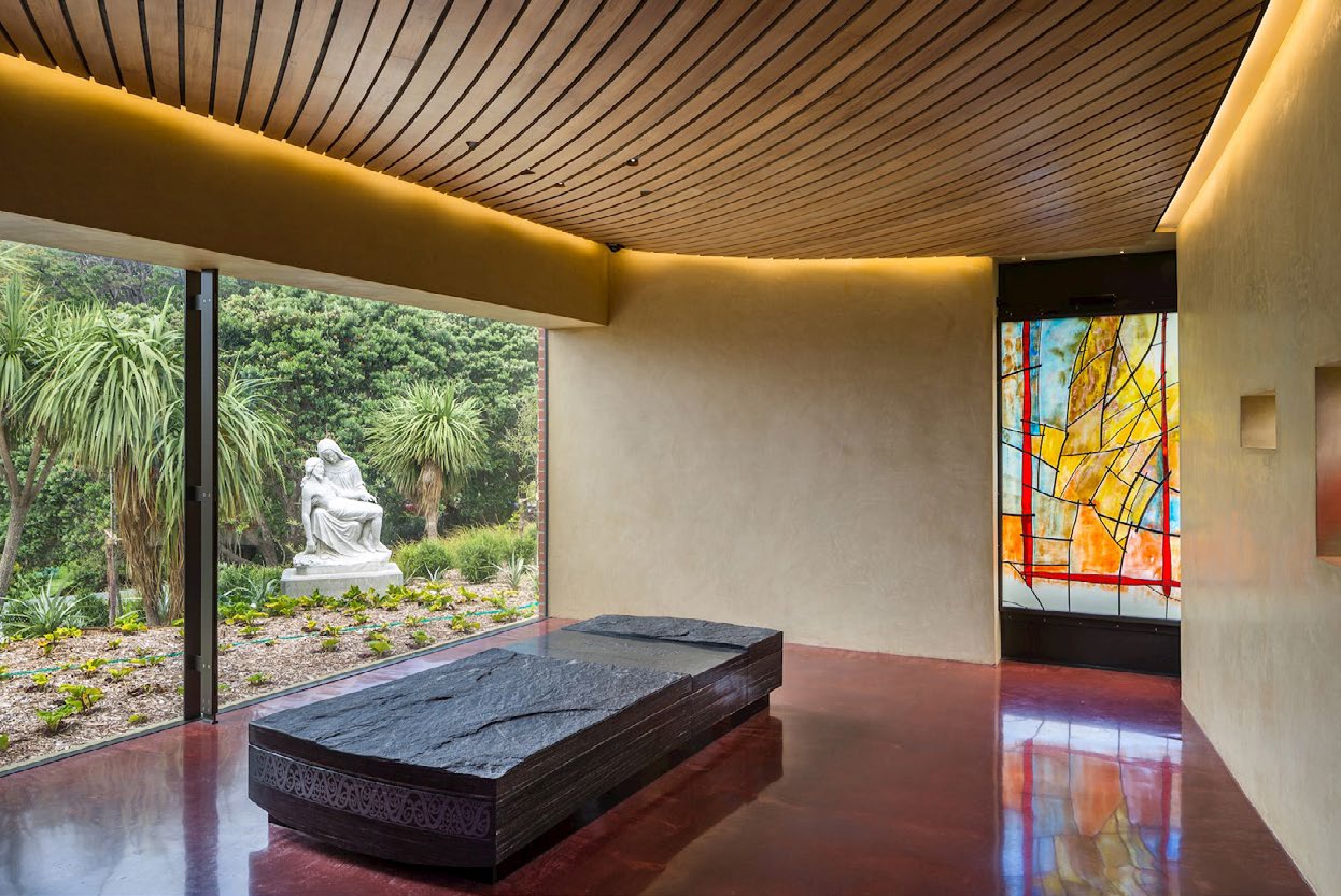 Aubert’s final resting place in Island Bay. The nun’s remains are housed in a purpose-built annex off the chapel at the Sisters of Compassion’s home for vulnerable children.