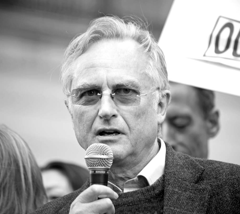 Black and white photograph of Richard Dawkins