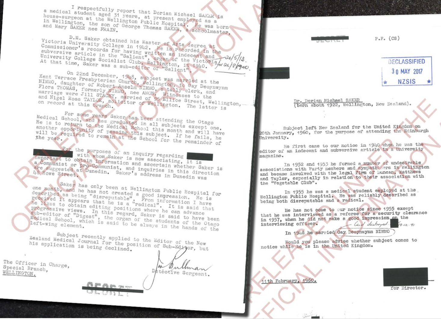 “Disreputable”, a “radical”: pages from the Saker file, including a letter sent to MI5 in London.