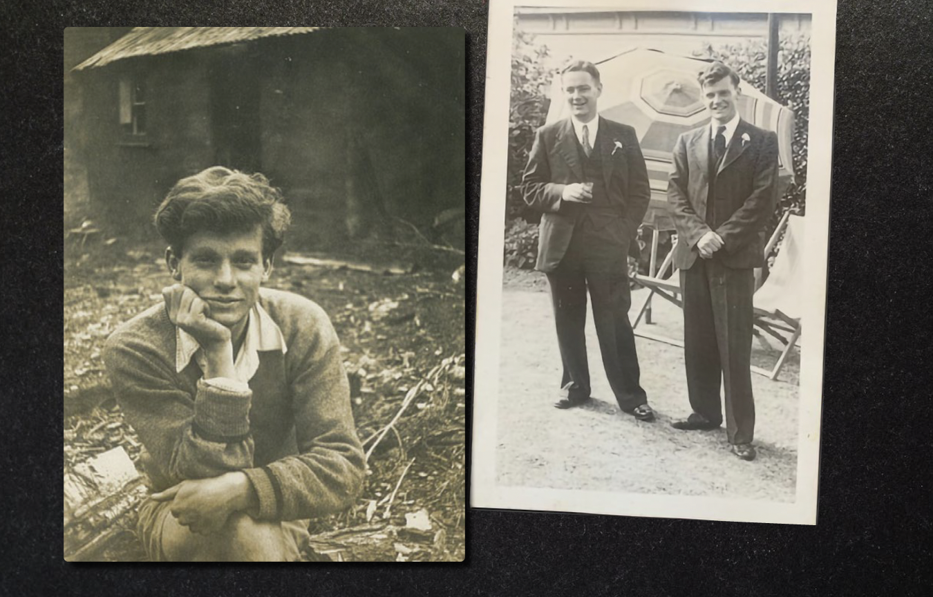 Left: Dorian Saker. Right: With his best man at his 1948 wedding.