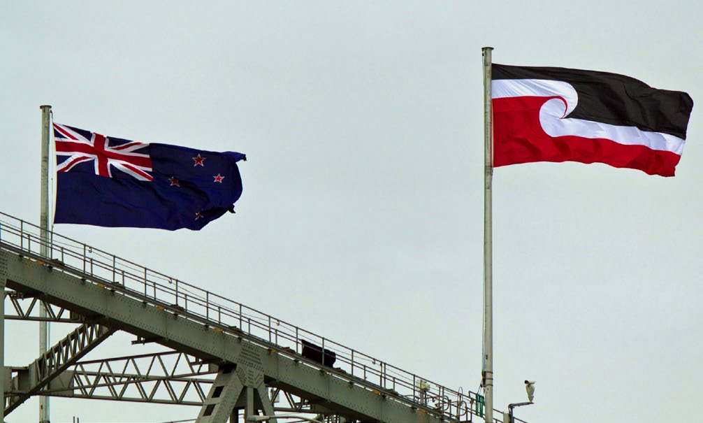 Tino rangatiratanga alongside the flag of New Zealand, Waitangi Day, Auckland 2012