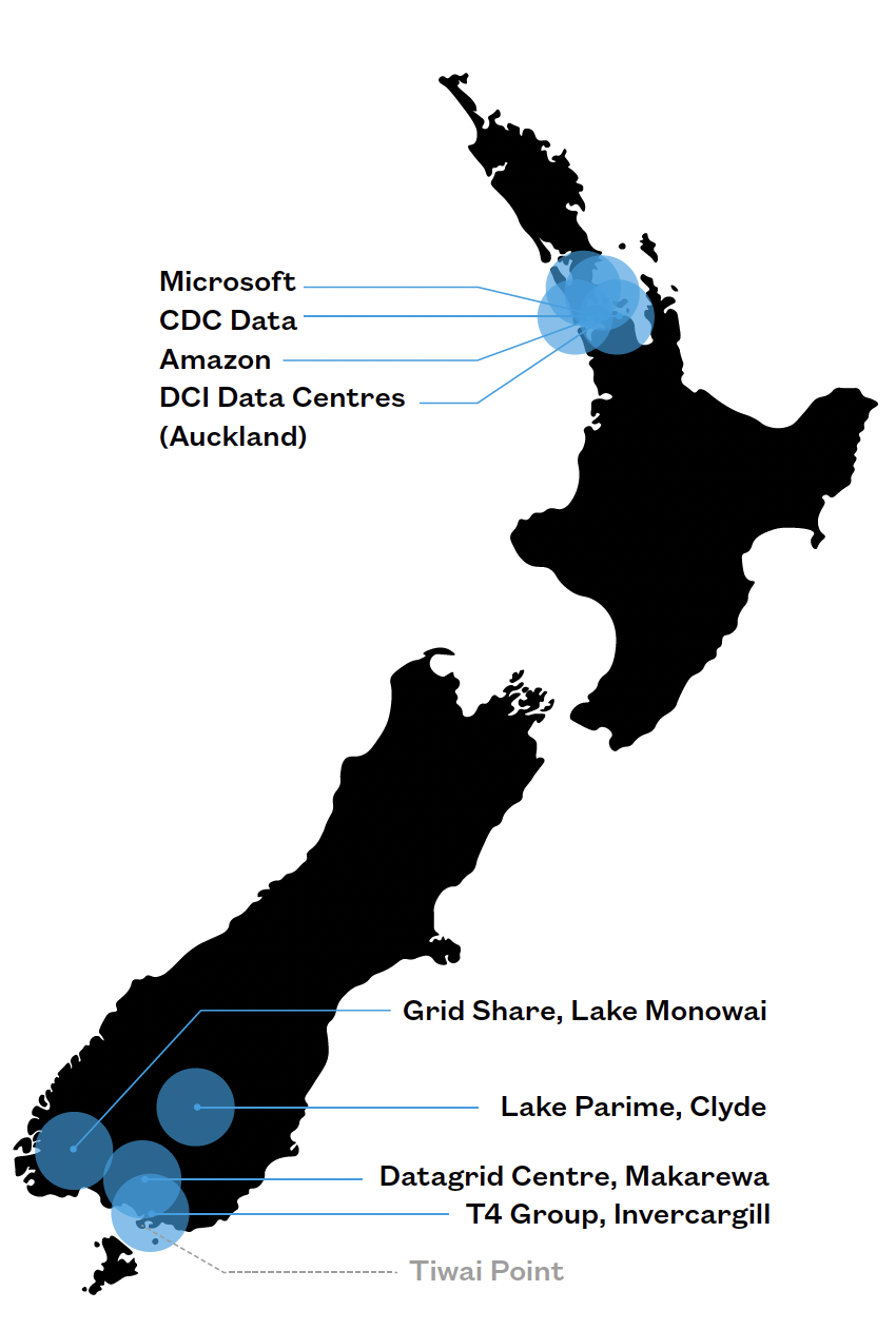 Data centres actual and proposed, nationwide.