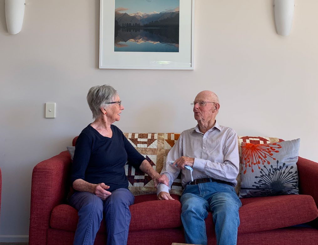Lyn (left) and her friend Alan, who also lives at Abbeyfield in Nelson.