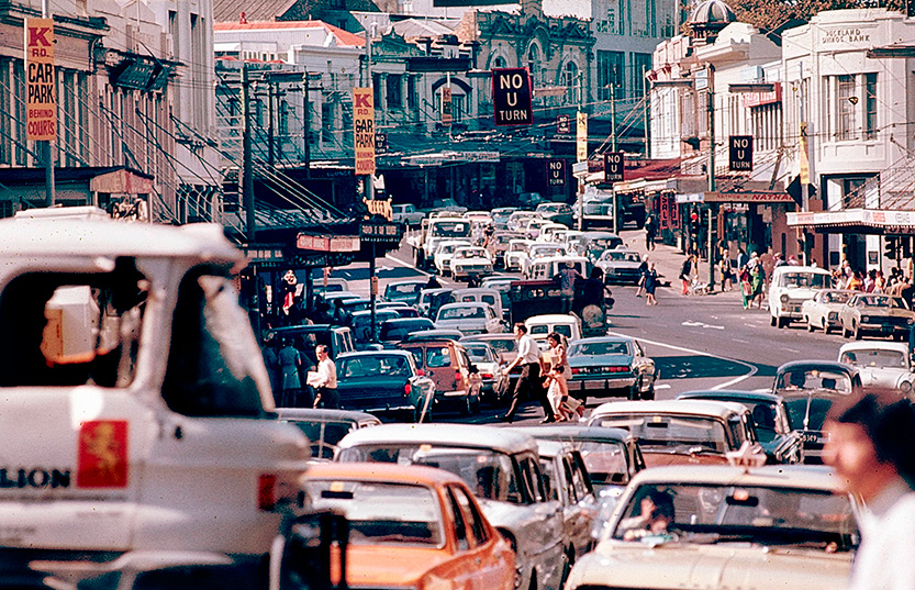 Cars on karangahape road in the 70's.