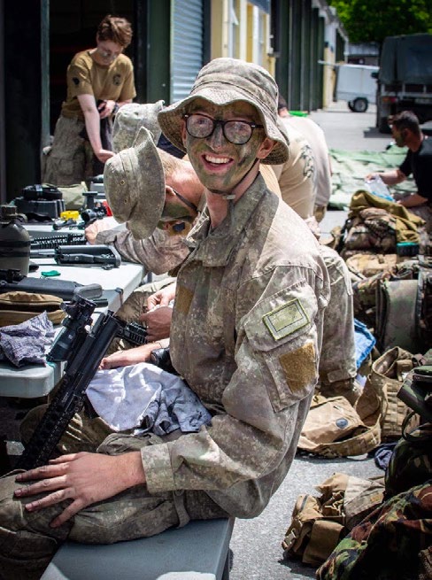 Writer Pete McKenzie during his time as an Army reservist, refurbing kit following a field exercise in Waiorou